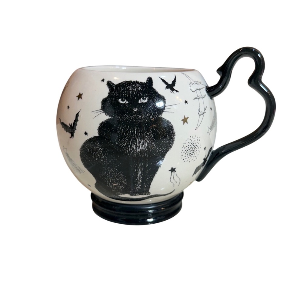 Anthropologie Florence Balducci Black Cat Celestial Mug Halloween Goth Cup